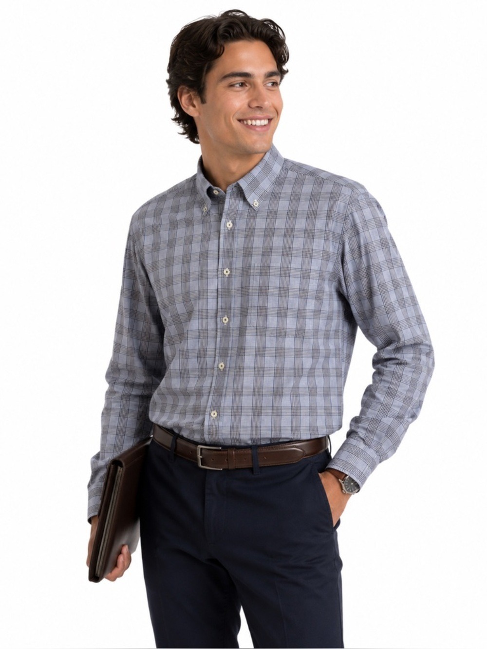 Tommy Hilfiger Casual Dress Shirt Size Large Button Down Blue Plaid Long Sleeve